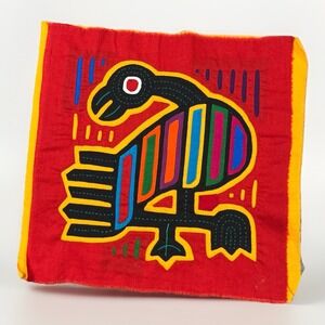 VTG Kuna Mola Hand Sewn Art Textile Fabric Folk Fabric Turkey Bird Quilt Block